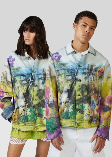 Jacheta Denim Versace Versace Tropical Parrots Print Barbati | VLZMOCX-10